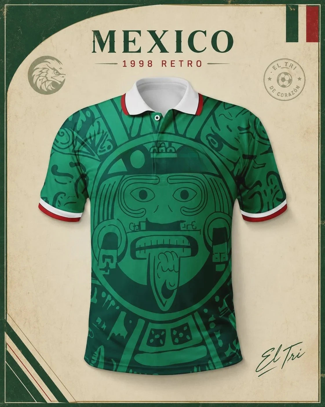 Mexico 1998 Retro Green Soccer Jersey Vintage 90s Futbol Shirt Unisex Short Sleeve Classic Football Fan Top