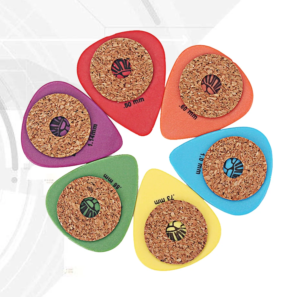 

6PCS POM Guitar Picks Colorful Heart Shape Thin Lightweight Soft Cork for Bass Ukulele Mandolin Banjo Acoustic