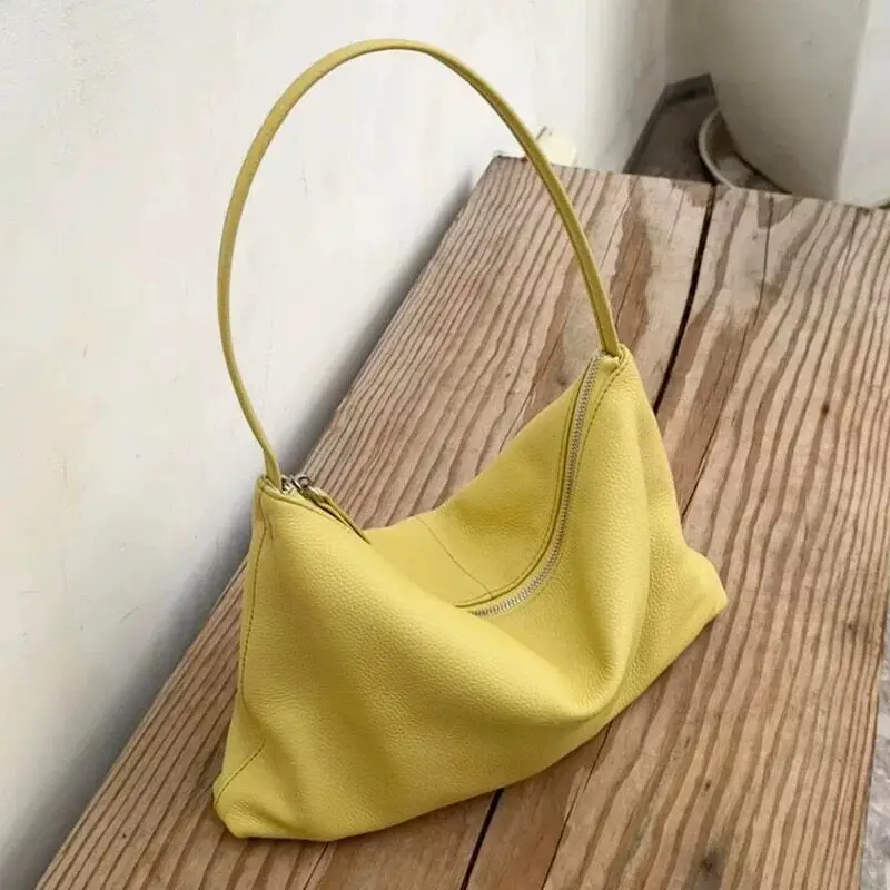 Bolso de Mano de Cuero Suave Amarillo para Mujer, Simple, Versátil, de Hombro, Tipo Bandolera, de Lujo, para Fiesta, Estilo Clutch, a la Moda