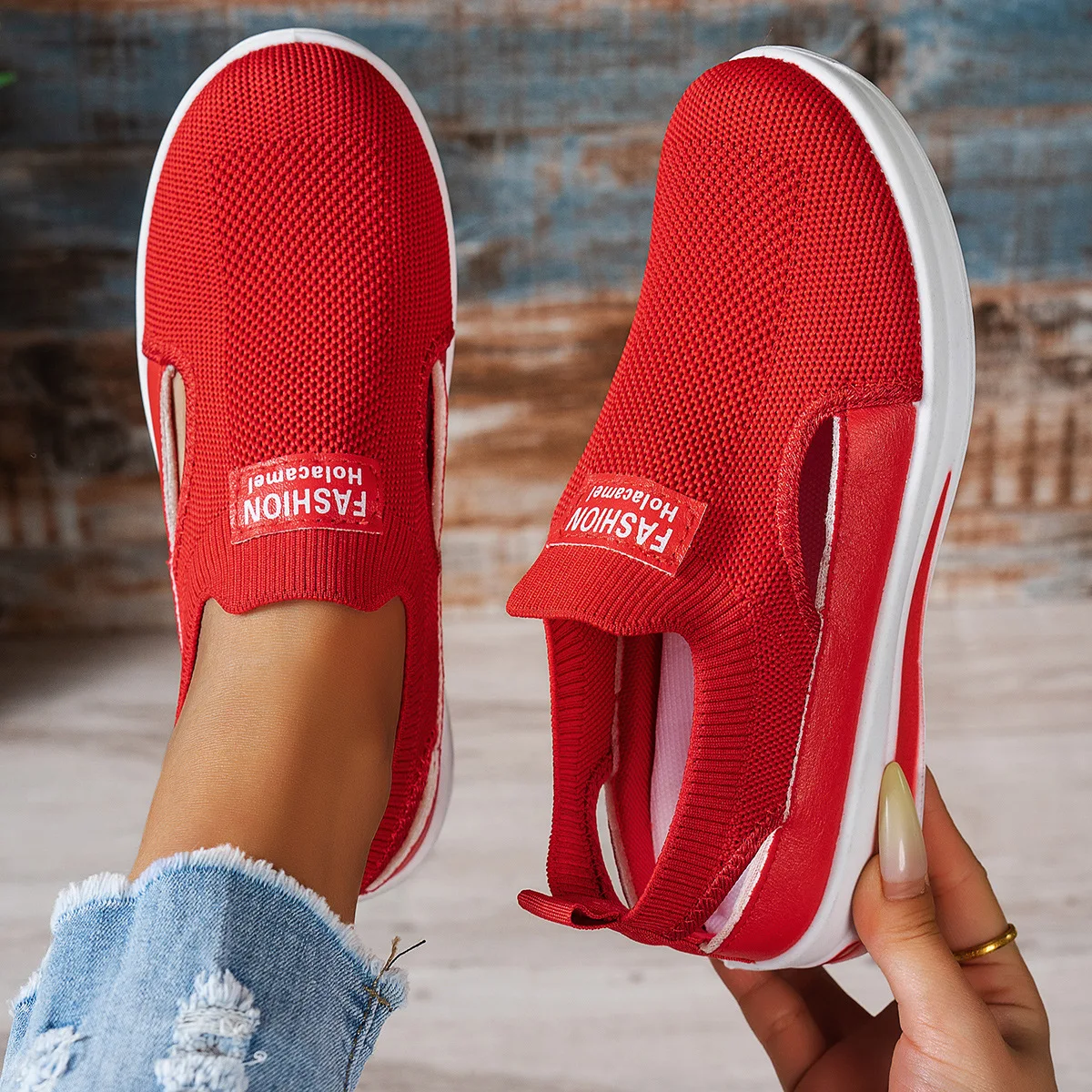 Hohle Slip-On-Plateau-Keilsneaker für Damen, atmungsaktiv, rutschfest, weiche Sohle, für den täglichen Gebrauch, bequeme Freizeitschuhe – Detail 10
