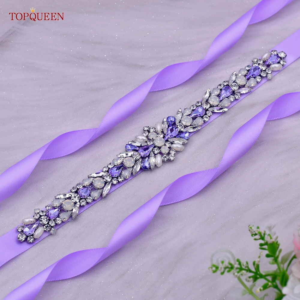 TOPQUEEN Bridal Dress Belt Light Purple Rhinestone Sash Wedding Accessories Women\'s Formal Party Evening Skirt Belt S57