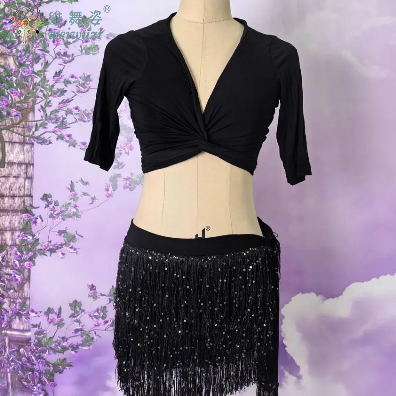 Ropa de danza del vientre, disfraz de escenario, conjunto de 2 uds., ropa Sexy, Top y falda para mujeres adultas, traje de entrenamiento para práctica de puesta en escena