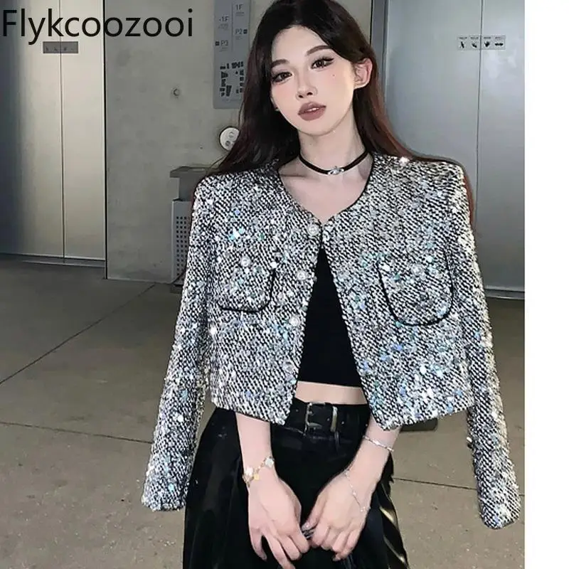 Beaded Elegant Coat Women's High-grade Temperament Celebrity Sequin Blouse Short Style Casaco Feminino Jackets for Women