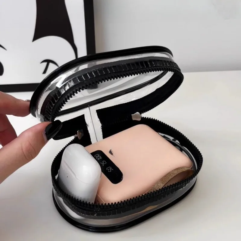 White Black PVC Transparent Cosmetic Bags Makeup bag Jewelry Organizer Portable Data Cable Earphone Coin Charger Storage Pouches