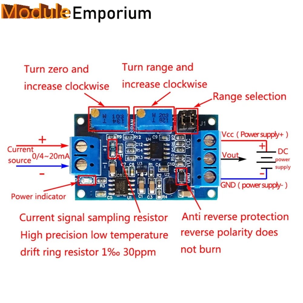 Current to Voltage Module 0/4-20mA to 0-3.3V 5V 10V Voltage Transmitter Converter Signal Conversion Module Board