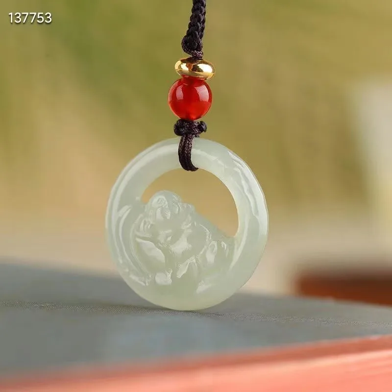 Natural 100% real white hetian jade carve the Buddha pendant Bless peace necklace jewellery for men women gifts luck