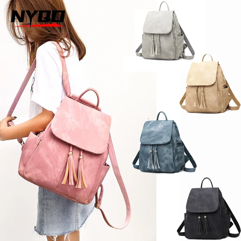 New Fashion Backpack Wallet Women's Zipper Magnetic Flap Backpack Casual 5 Colors Vegan Leather Shoulder Bag Backpack Women