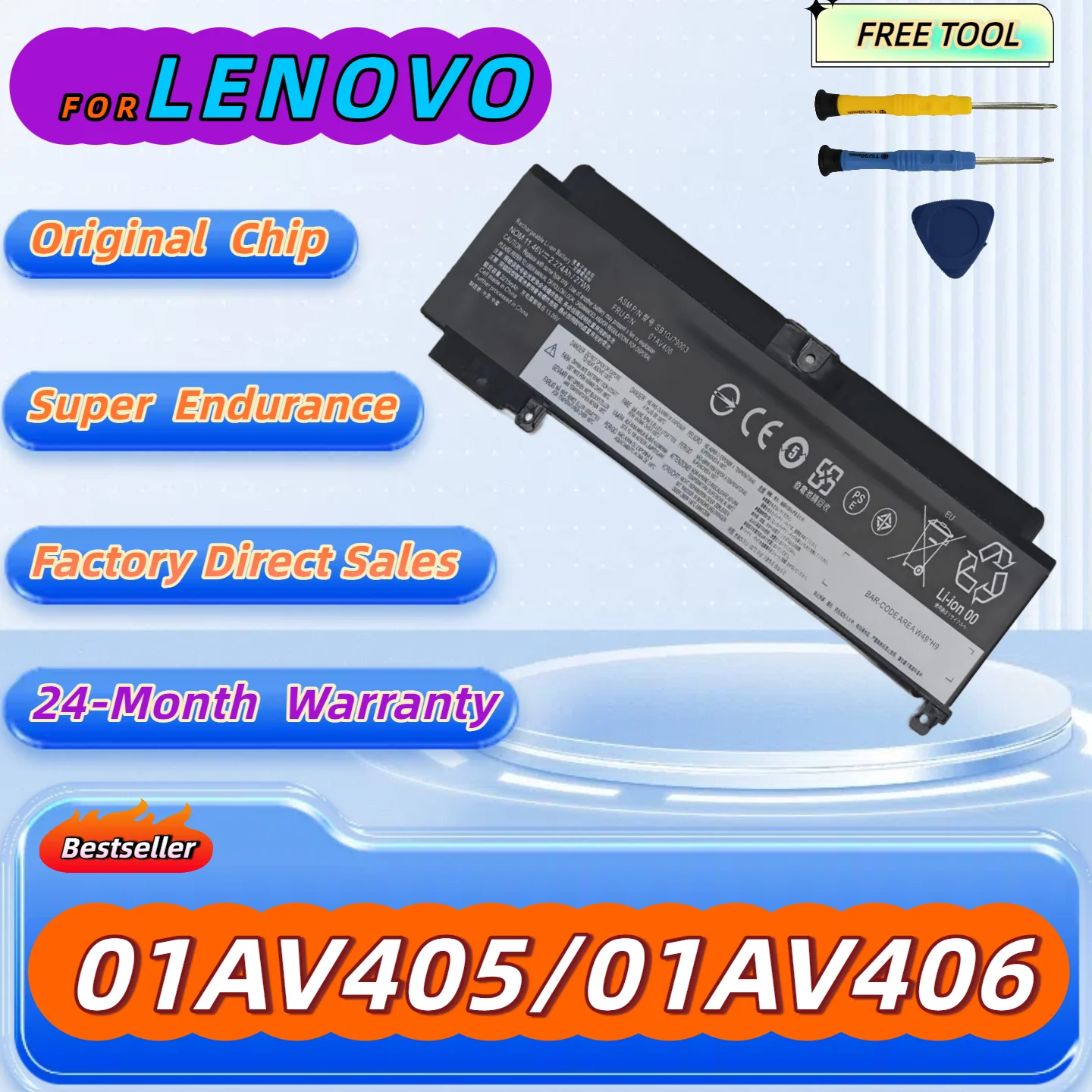 

01AV405 00HW024 Laptop Battery for Lenovo ThinkPad T460s T470s Series 01AV408 00HW038 L16M3P73 Free Tool + 24M Warranty