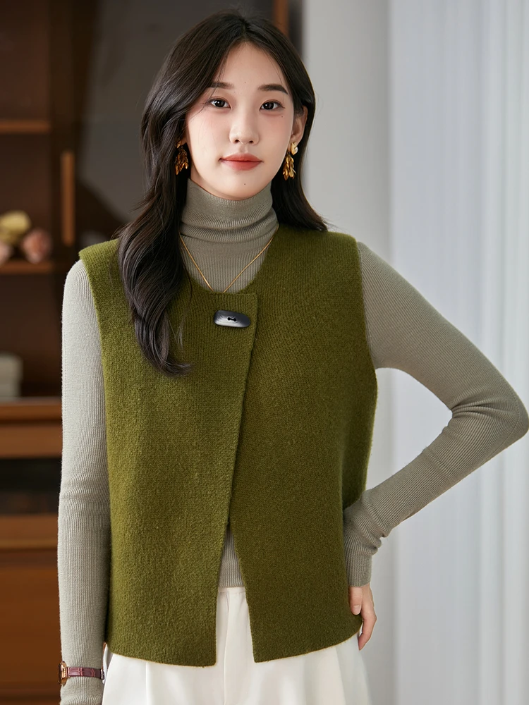 

Новинка 2025: Весенне-осенний женский кардиган из чистой шерсти, вязаный, свободного кроя, с круглым вырезом, цветной топ