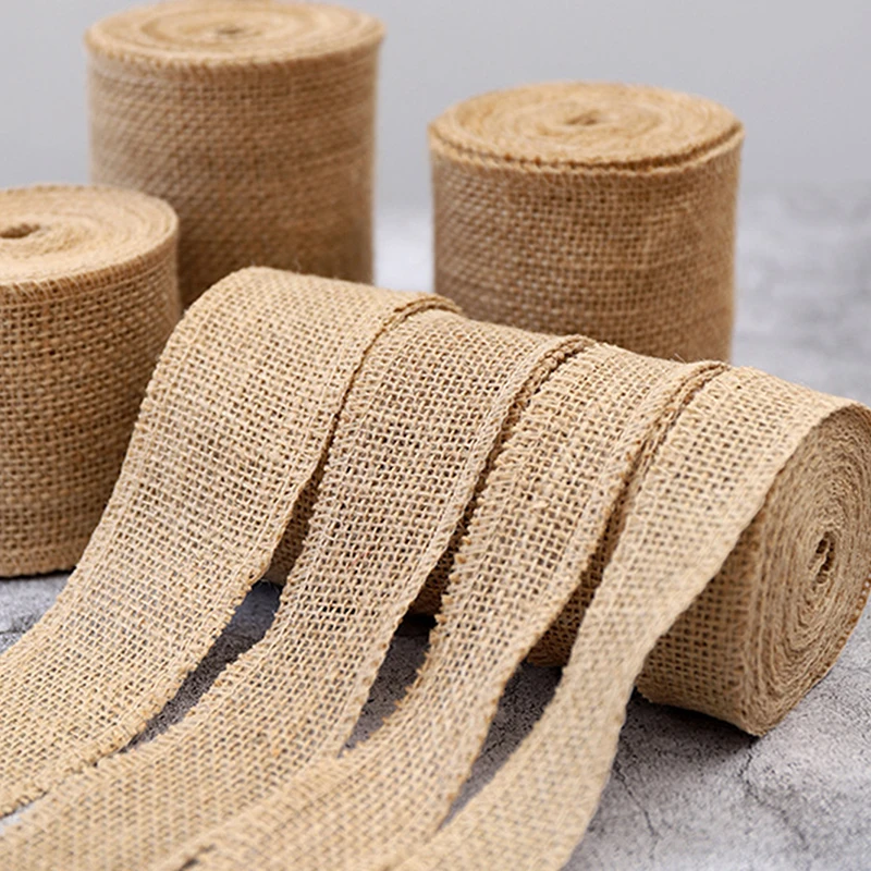 2M Natural Jute Burlap Ribbons Vintage Jute Burlap Fabric Jute Ribbon Rolls for DIY Crafts Wedding Decor