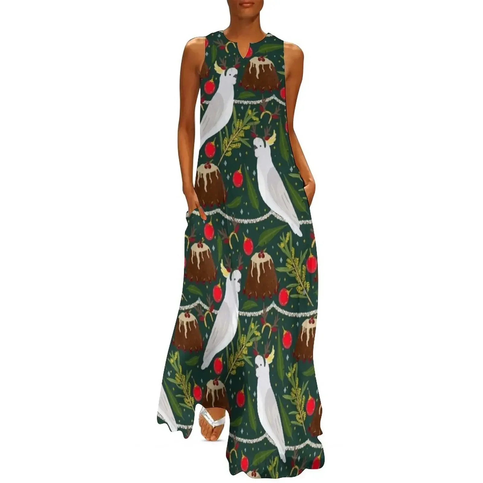 

Christmas Australian Sulfur Crested Cockatoo Parrot Pudding Wattle Long Dress Long dresses women's summer dresses 2025 Dress