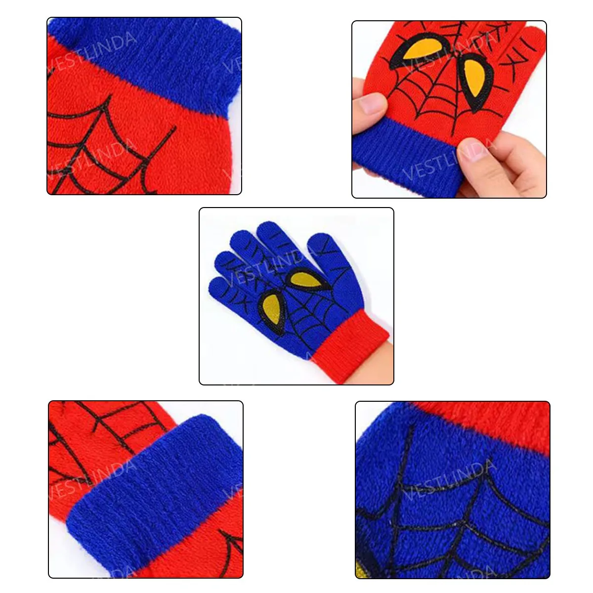 New Winter Soft Warm Knitted Spiderman Gloves Cartoon Design Full-finger Gloves For Daily Wear Christmas Gift Warm Outdoors Boys - view 6