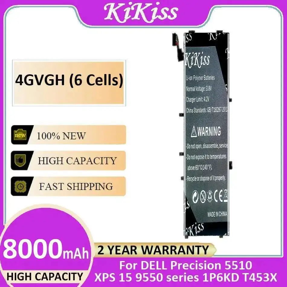 

8000Mah Lightweight Premium Replacement Laptop Battery 4GVGH 6 Cells For Dell Precision 5510 Xps 15 9550 Series 1P6KD T453X