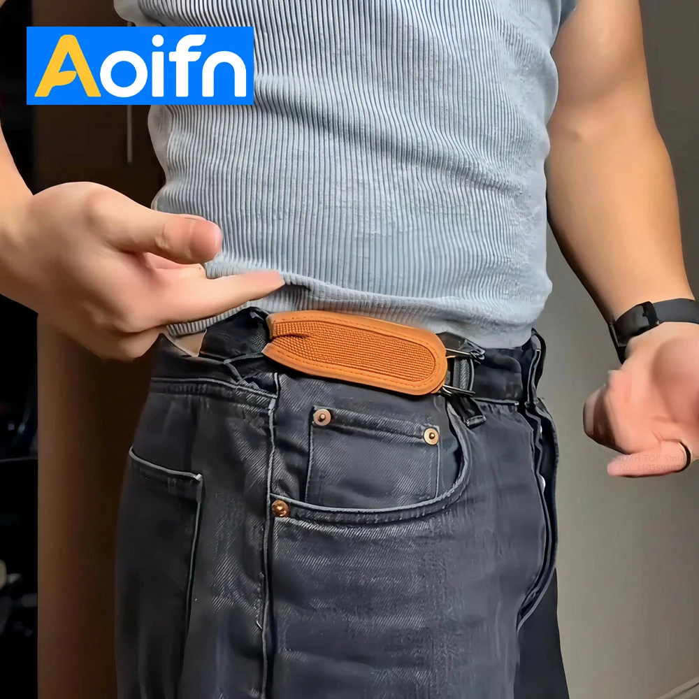 Adjustable No-Buckle Elastic Belt for Men & Women Invisible Metal Hook Side Belt Comfort Stretch Waistband for 1.5" Belt Loops