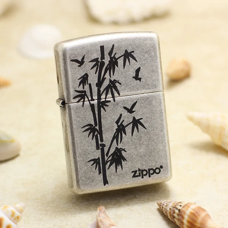 

Genuine Zippo oil lighter copper windproof Ancient silver Rich bamboo Kerosene lighters Gift anti-counterfeiting code