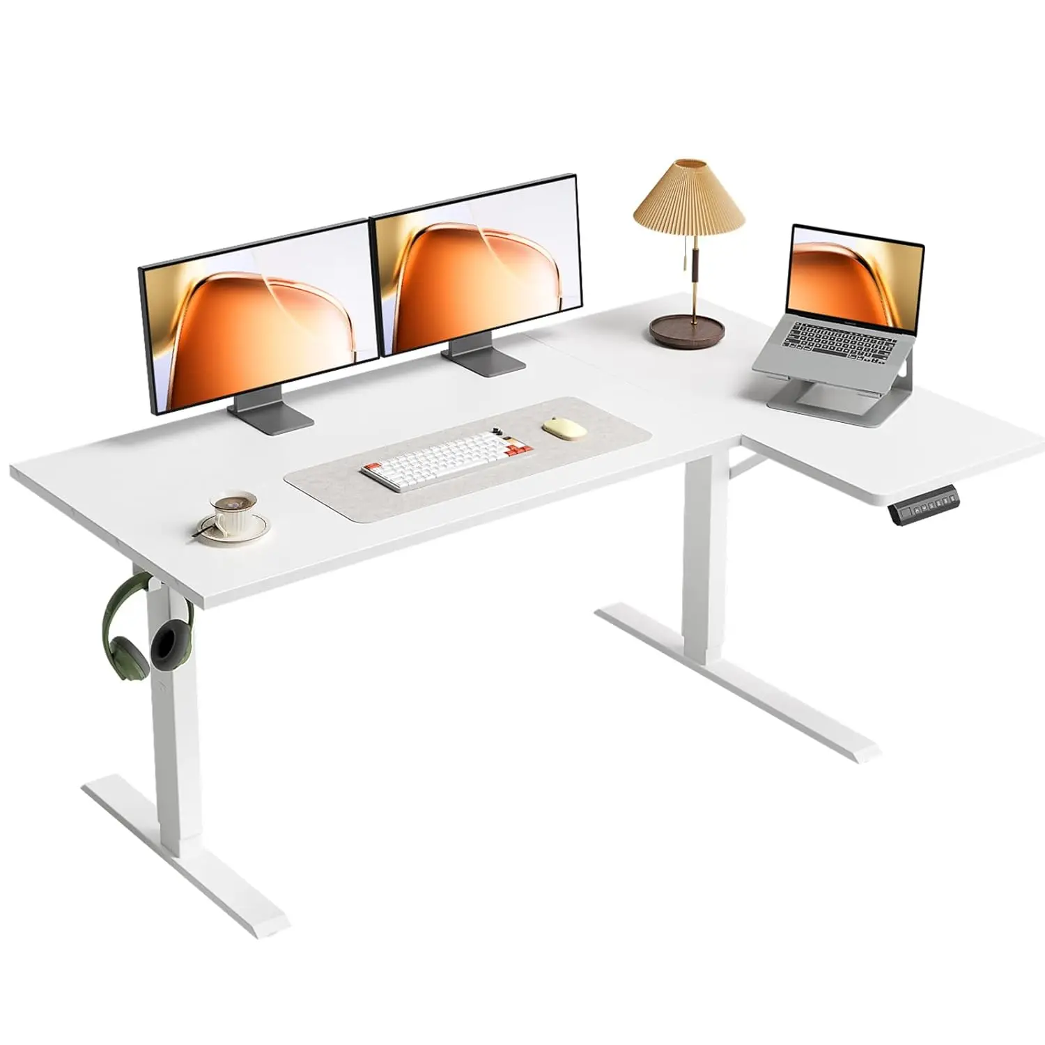 

Угловой электрический регулируемый по высоте стол L-образной формы 55 дюймов, реверсивный, для дома и офиса, настраиваемый