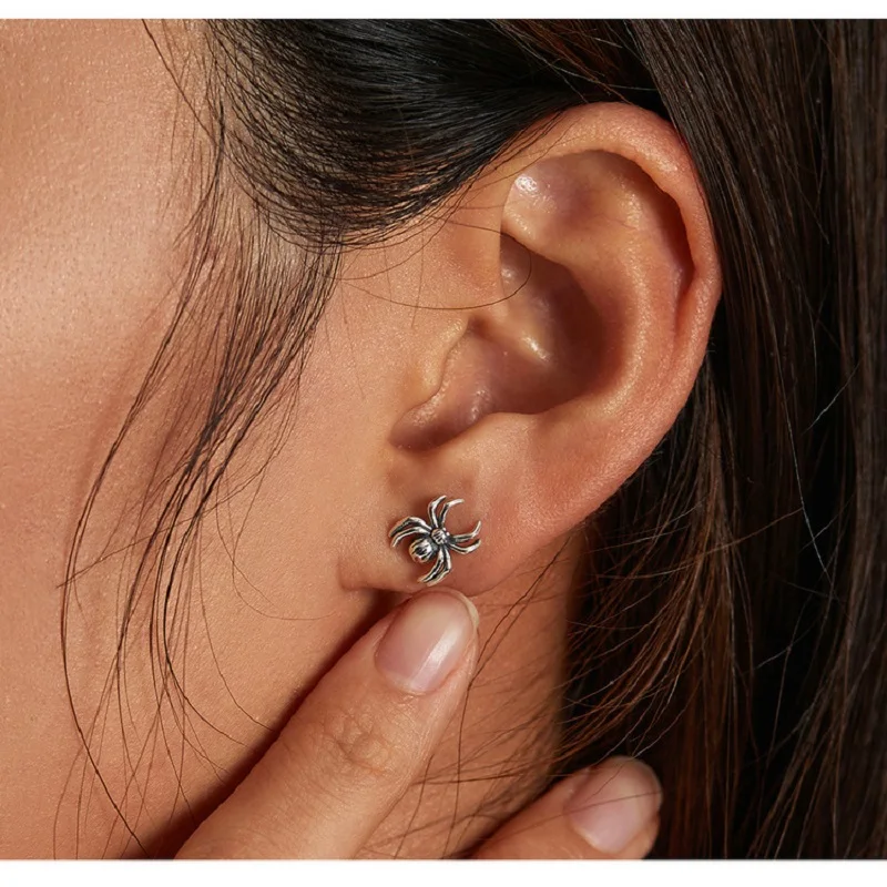 Halloween spider Stud Earring Pure 925 Silver, Simple Unique Ear jewelry set girls Earrrings, Hypoallergenic Ear studs sterling