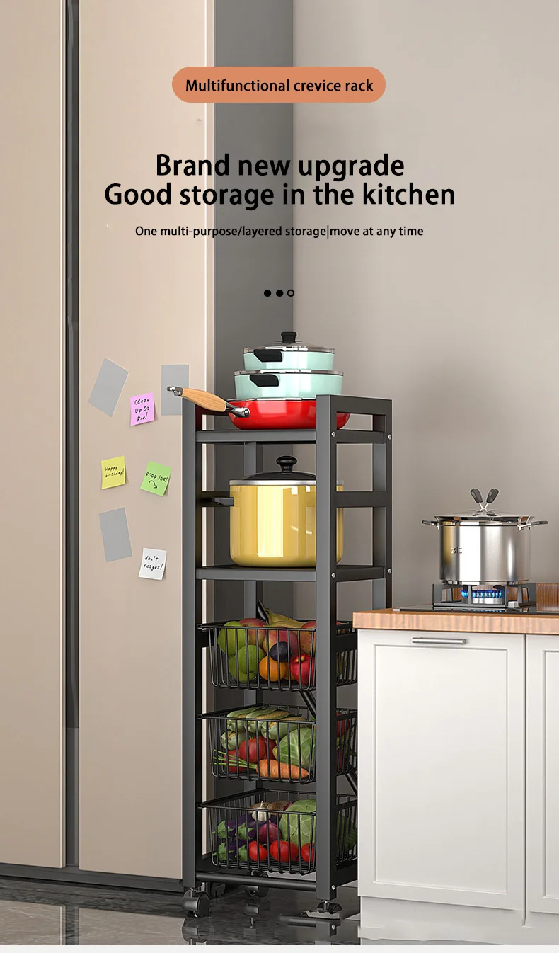 Kitchen 360°Removable Microwave Oven Pot Stand Rack Vegetable Fruit Narrow Storage Shelves Multifunction Organizers Basket Floor