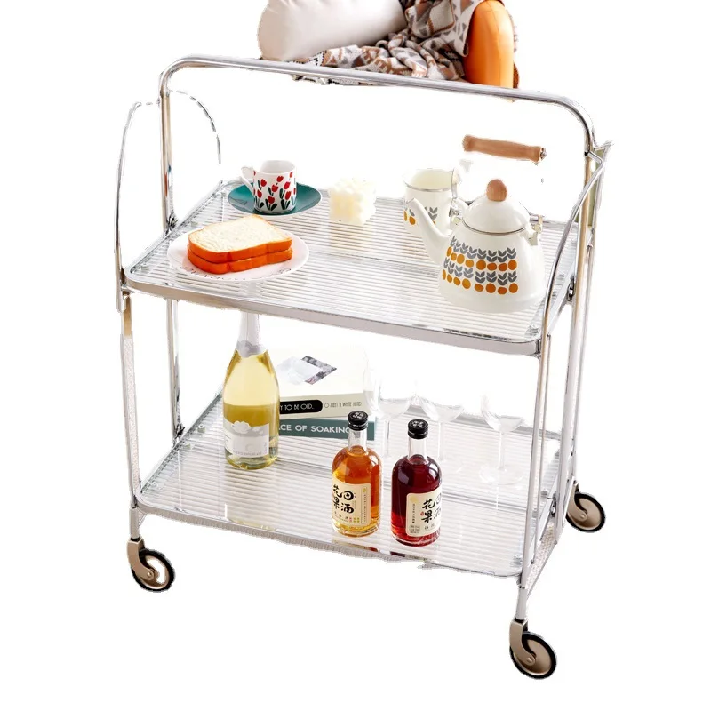 

Medieval Foldable Mobile Cart Double Shelf Storage Dining Cart Designer Furniture