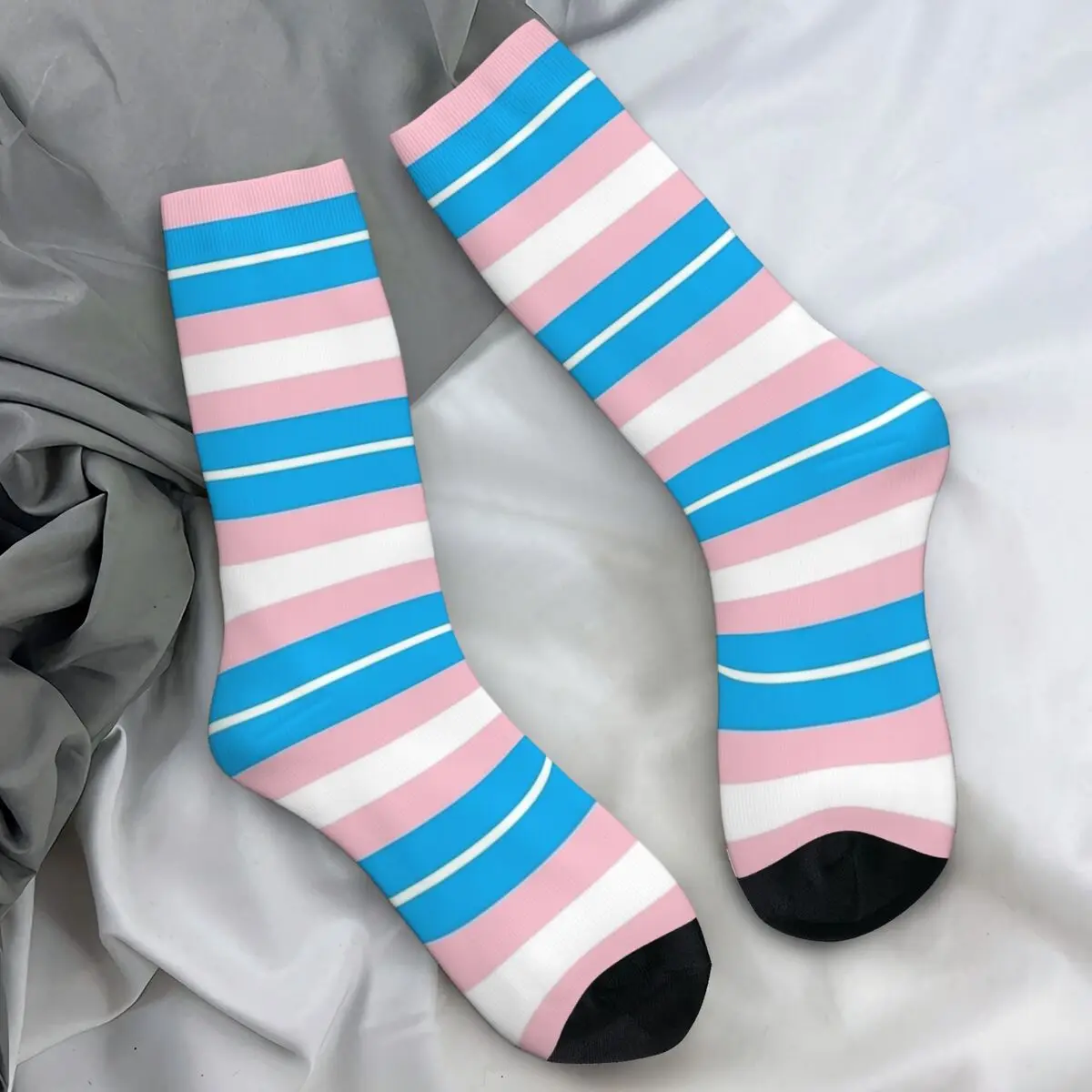 Trans Pride Flag Socks Rainbow Thick Stripes Kawaii Stockings Spring Anti-Slip Couple Socks Soft Breathable Outdoor Sports Socks