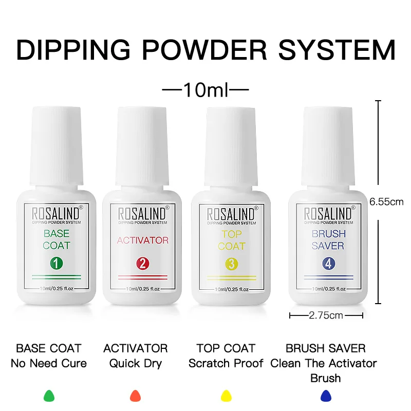 Rosalind dompelpoeder set felle kleur semi-permanente natuurlijke droge dip poeder top base nail professionele kit acrylpoeder