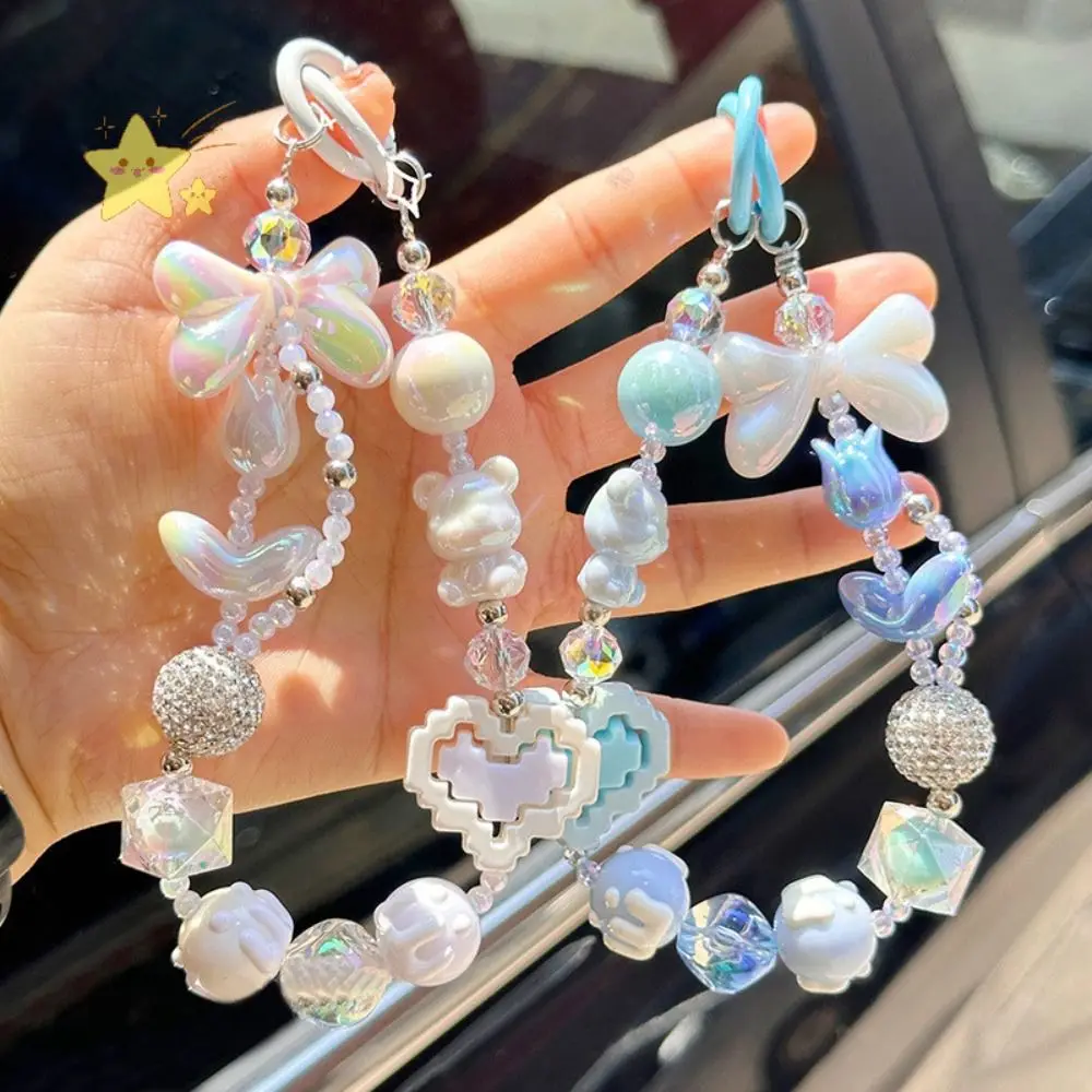 Acrylic Heart Shaped Beaded Crystal Beaded Pendant Key Ring Phone Lanyard Chain Bag Decor Pendant Colorful Hanging Ornament