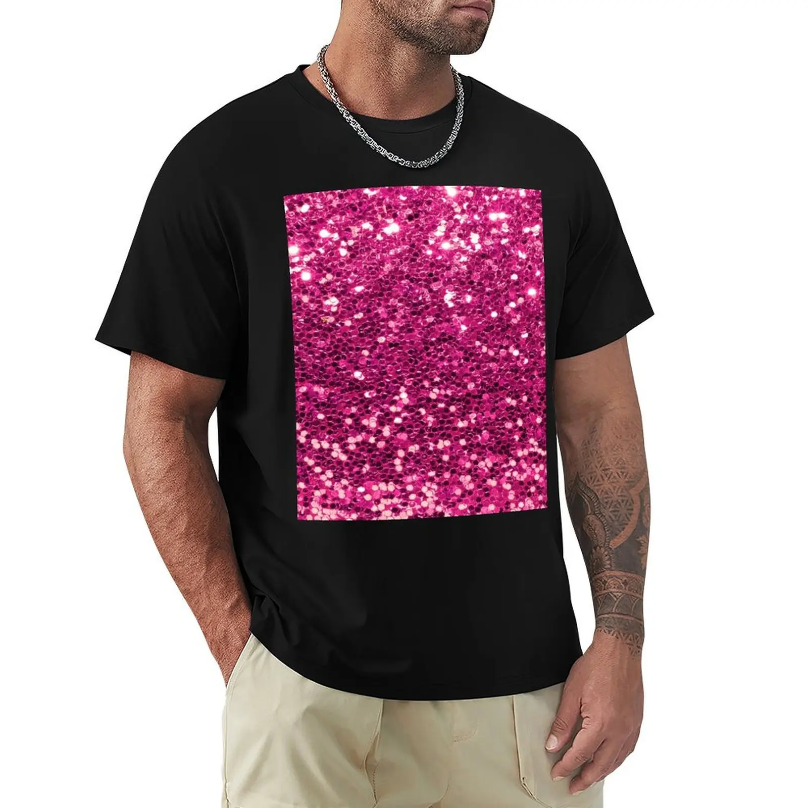 Hot Pink Sequin Pattern Bling Glam T-Shirt t shirt custom print T-Shirt