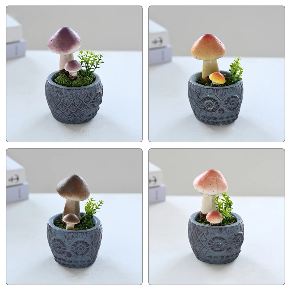 

4pcs Artificial Potted Mushroom Fake Bonsai Decor Faux Plant For Home Office Desktop Skull Face Planter Fake Mushroom Figurines
