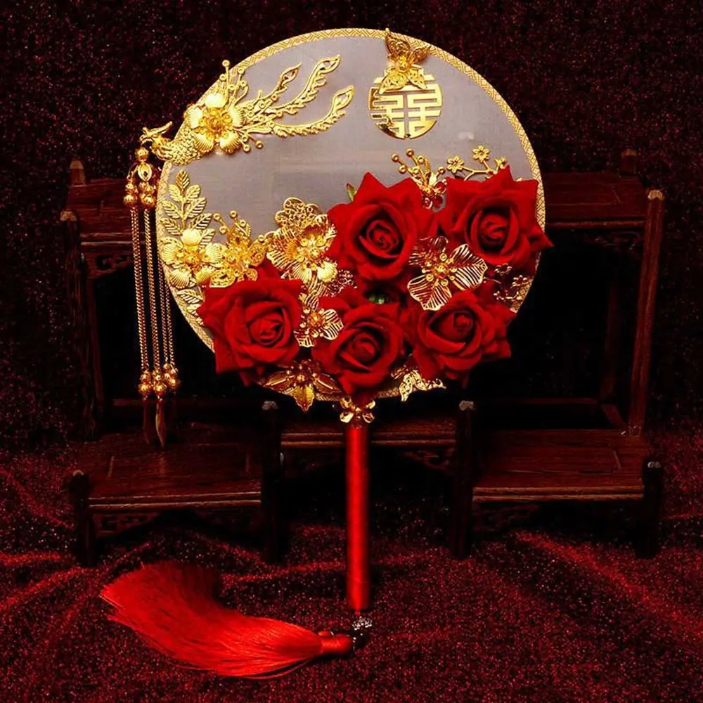 

Handheld For Bride Gold Red Bridesmaid Chinese Wedding Vintage Wedding Decorative Decor Craft Fan Bouquet Photography Ornaments