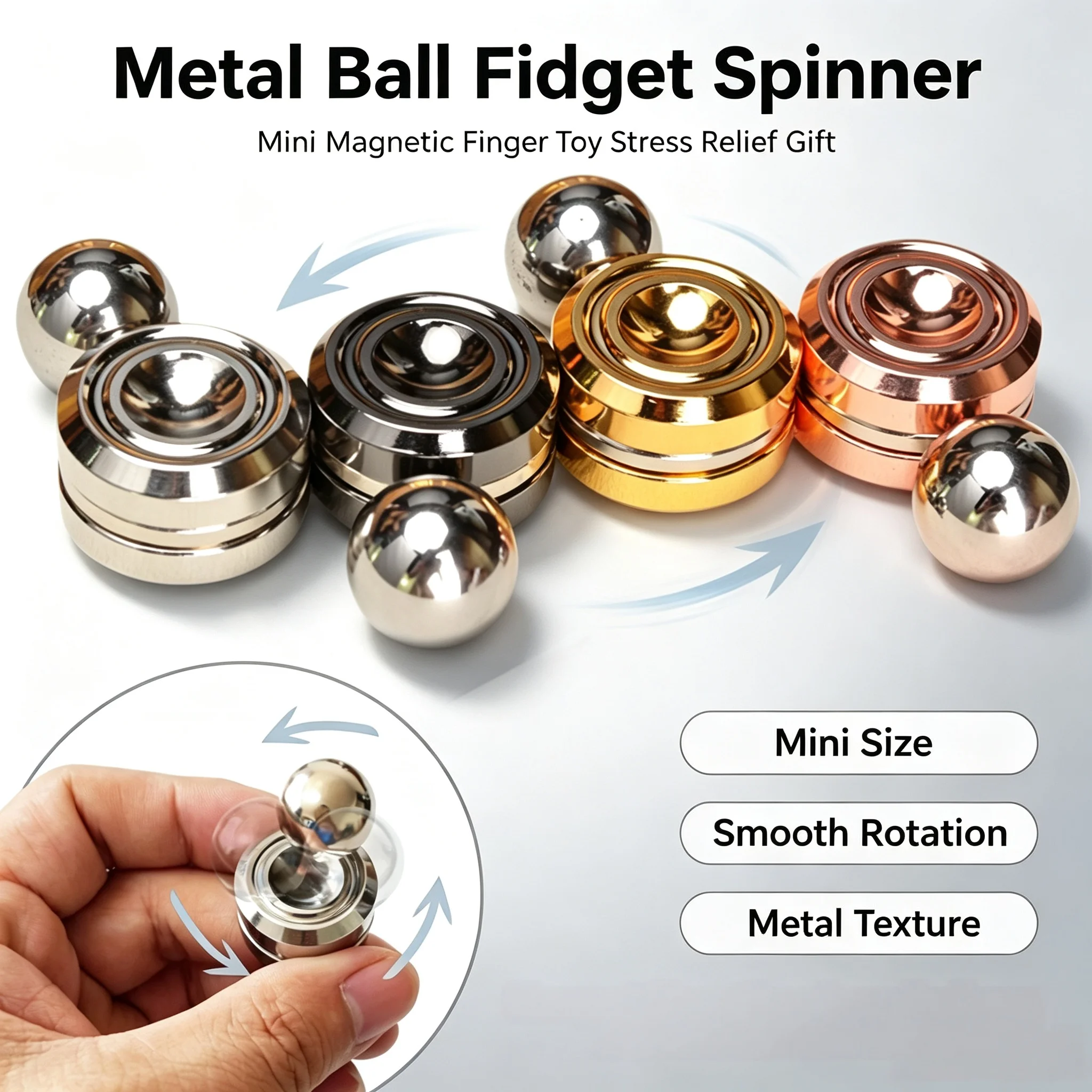 Adult Desktop Stress Relief Metal Fidget Toy - Decompression Hypnosis Rotary Gyro Fingertip Kinetic Round Spinner Gift