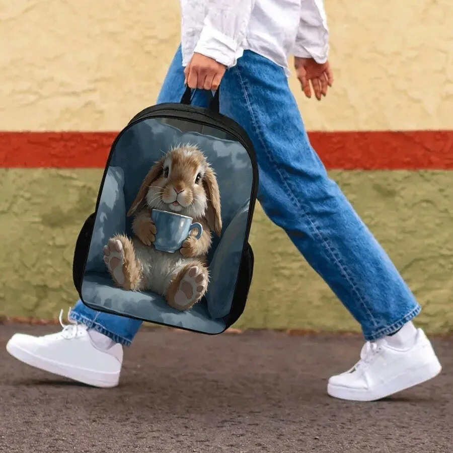 

Cartoon Rabbit 17 Inch Casual Backpack With Laptop Compartment Water Bottle Holder Lightweight Durable Adult Commuting Bag