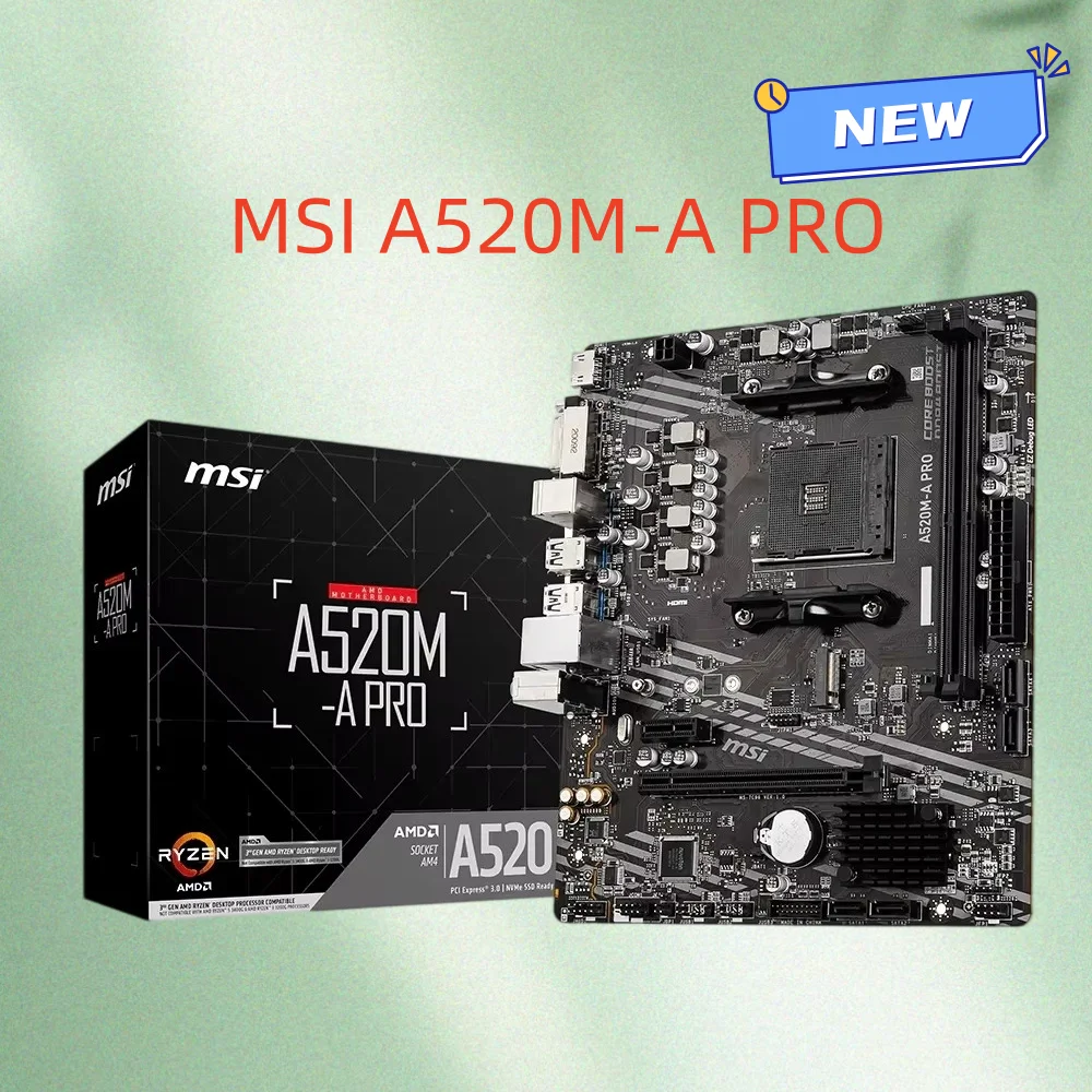 MSI A520M-A PRO Motherboard A520M Socket AM4 2x DDR4 64GB M.2 Micro-ATX support Ryzen 5700X 5600G 5300G 4500 3500 3900 cpu