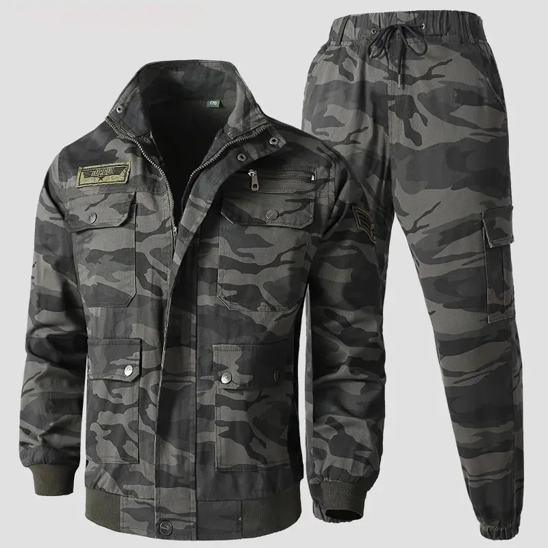 Cotton Outdoor Suit Men Tactical Jacket and Cargo Pant Spring Autumn Wear-resistant Multi-pocket Wear-resisting Military Set New