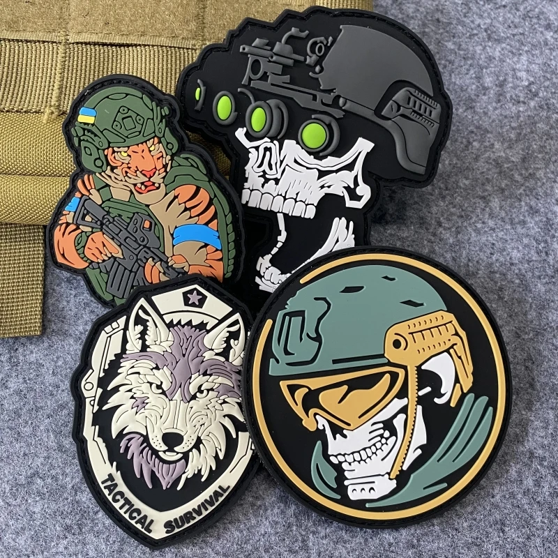 

Tactical Security Wolf Morality Badge Night Vision Skull Helmet Patch Military Ukrainian Tiger PVC Hook&Loop Backpack Sticker