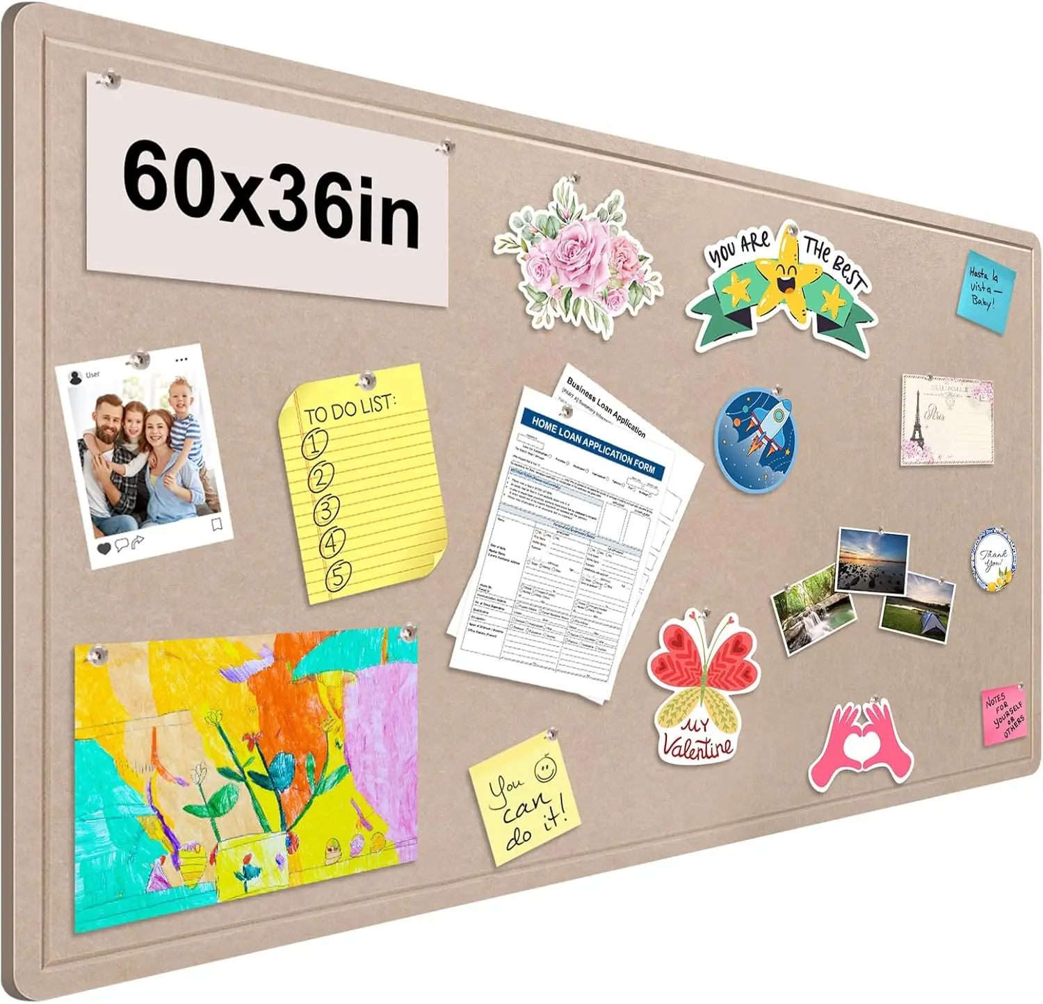 

Large Felt Bulletin Board 60x36 Inches, Foldable Self-Adhesive Pin Board with 36 Pushpins for Home Office
