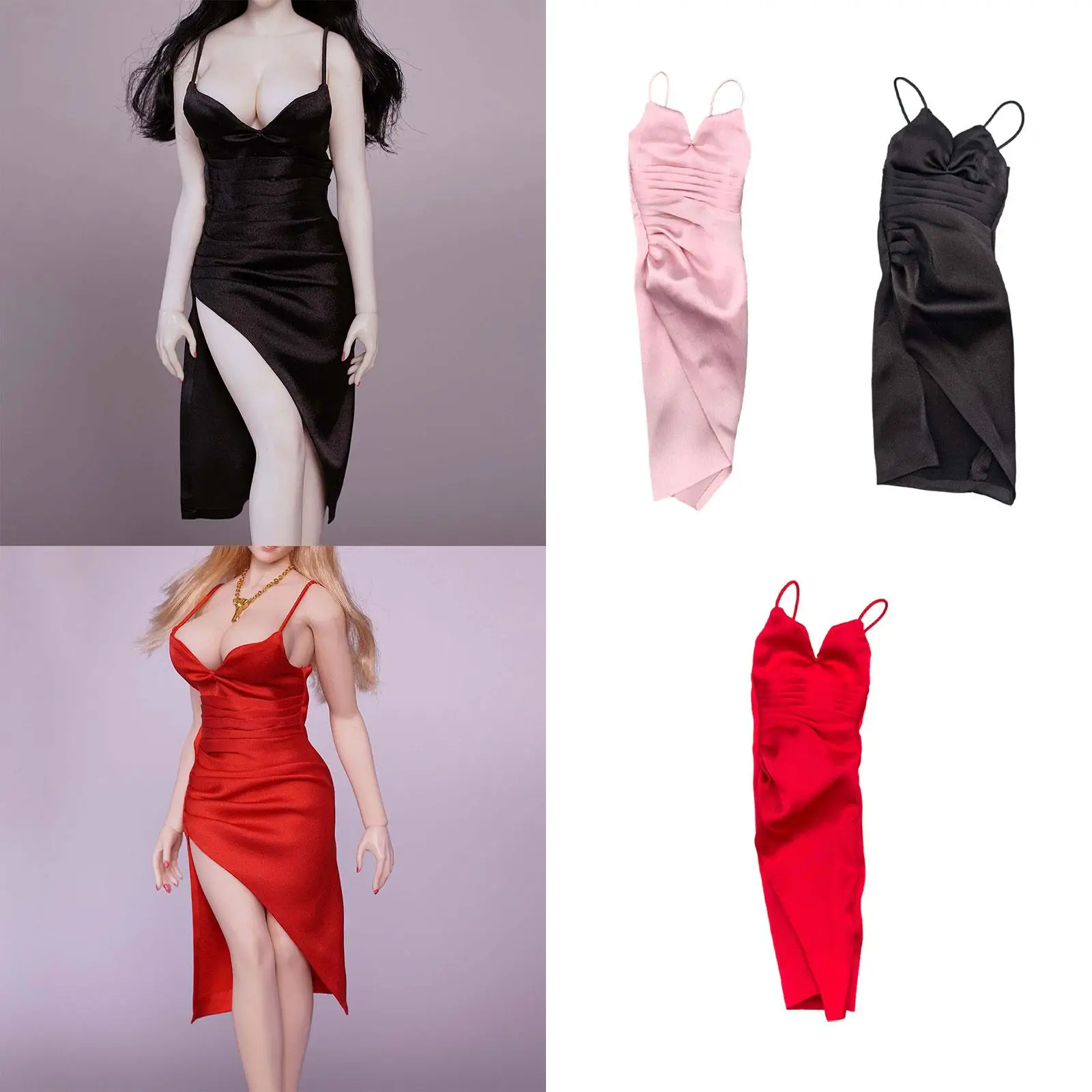 1/6スケール 女性用コスチューム ディープVネック ノースリーブ ドール服 ミニチュア クラブ ナイトアウト ドレス 12インチ アクションフィギュア ボディ用