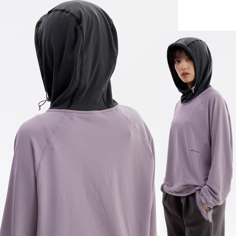 Men's Outdoor Hooded Long Sleeve T-Shirt – UPF Sun Protection Antibacterial Quick-Dry Hiking Top with Thumbholes Adjustable Hem