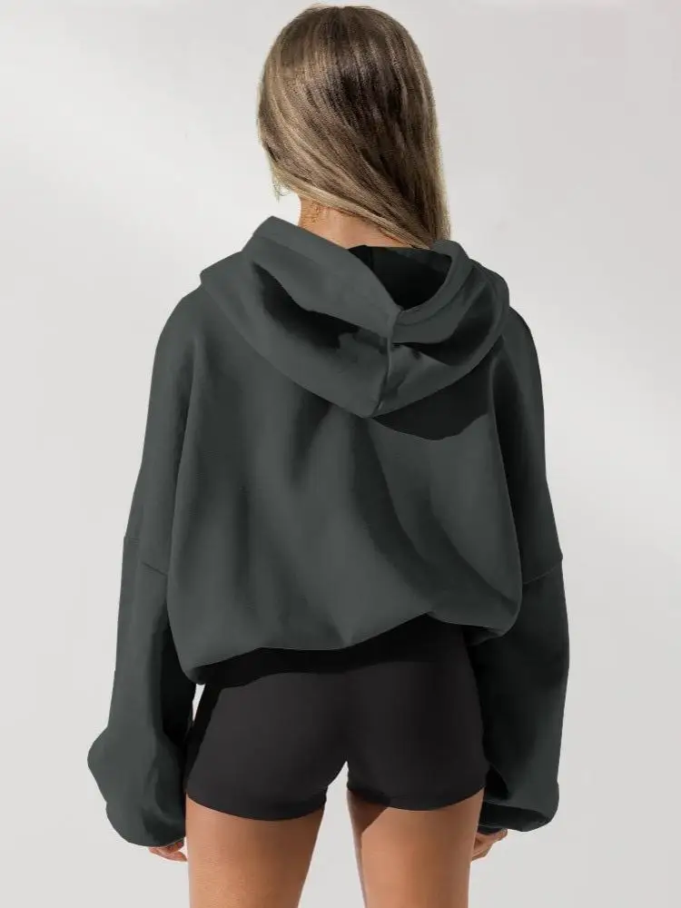 هوديي أسود كبير الحجم بسحاب كاجوال فضفاض بأكمام طويلة ملابس الشارع الشهير لملابس النساء