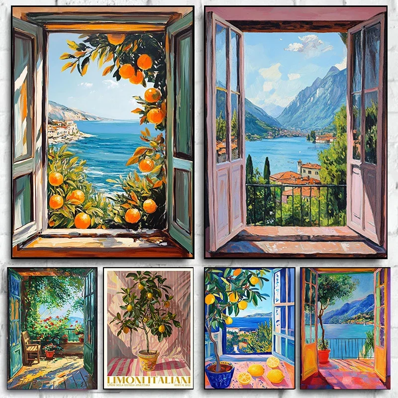 1pc frameless Canvas Painting Open Window Henri Matisse Print Henri Matisse Style Fauvism Painting Exhibition Mediterranean Sea