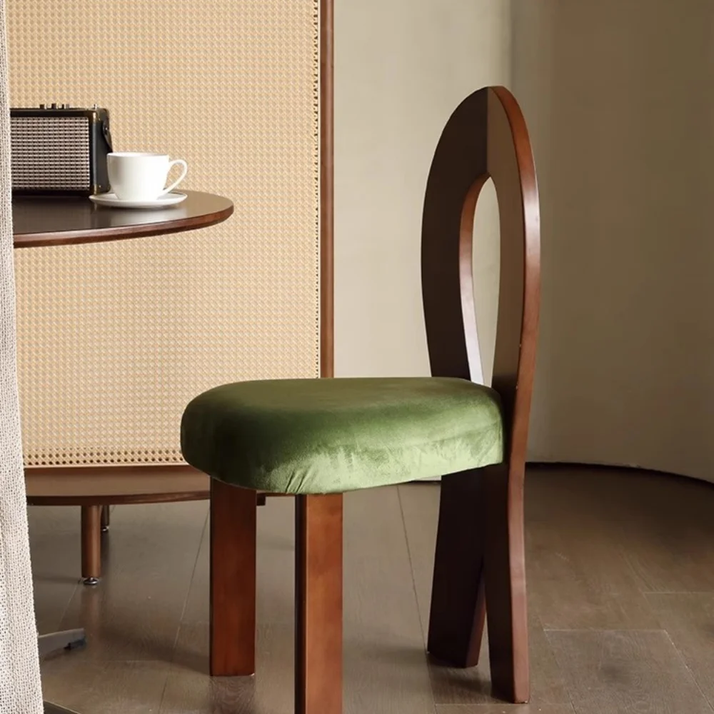 French Mid Century Solid Wood Upholstered Mermaid Design Bedroom Vanity Chair Luxury Home Dining