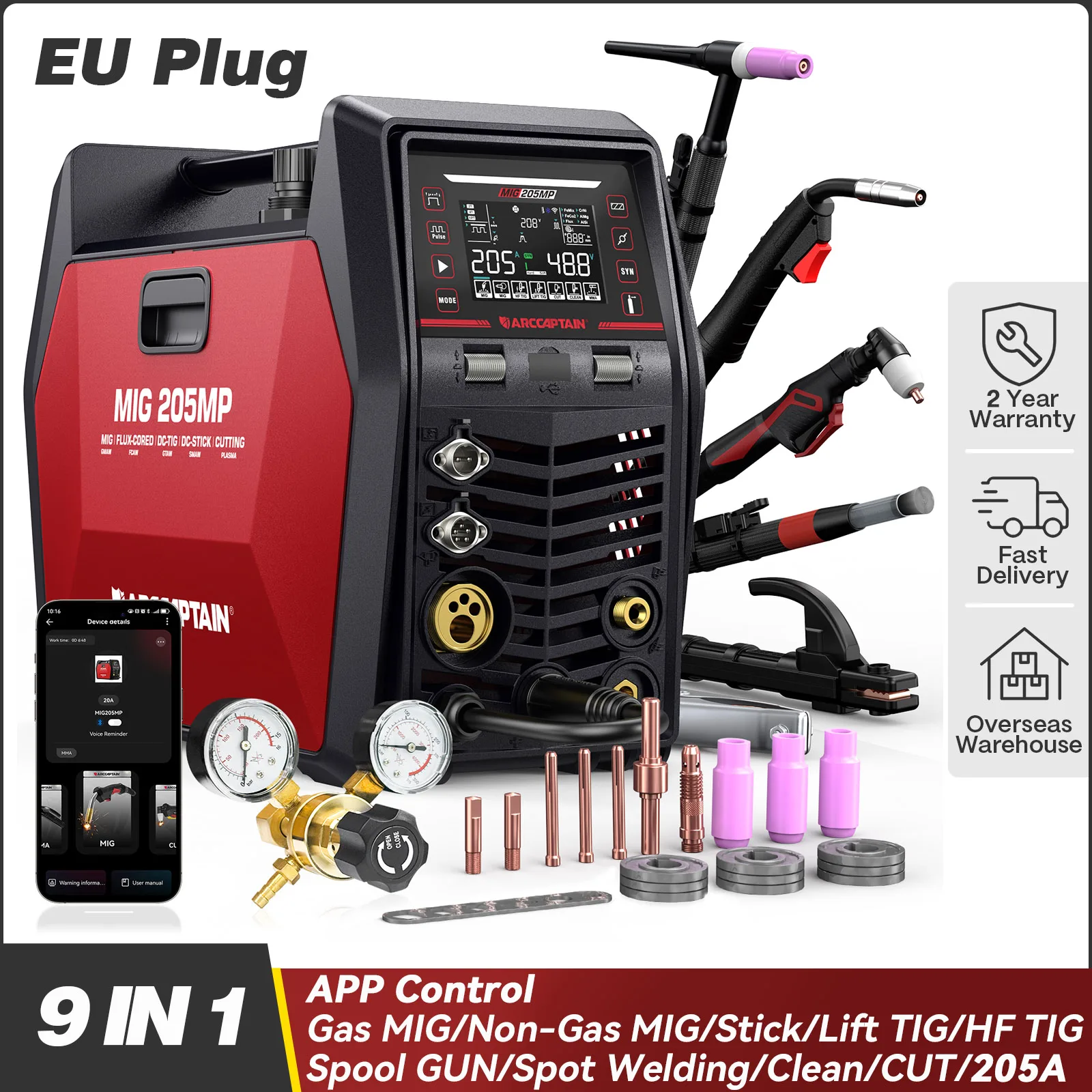 ARCCAPTIAN Machine à souder MIG en aluminium 9 en 1 APP noyau de Flux de gaz MIG MMA coupe ascenseur HT TIG pistolet à bobine propre 240V205A soudeur de synergie