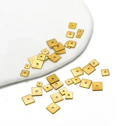 50pcs Stainless Steel 18k Gold Plated Flat Square Beads Spacers for Diy Pearls Necklace Bracelet Accessories Jewelry Making