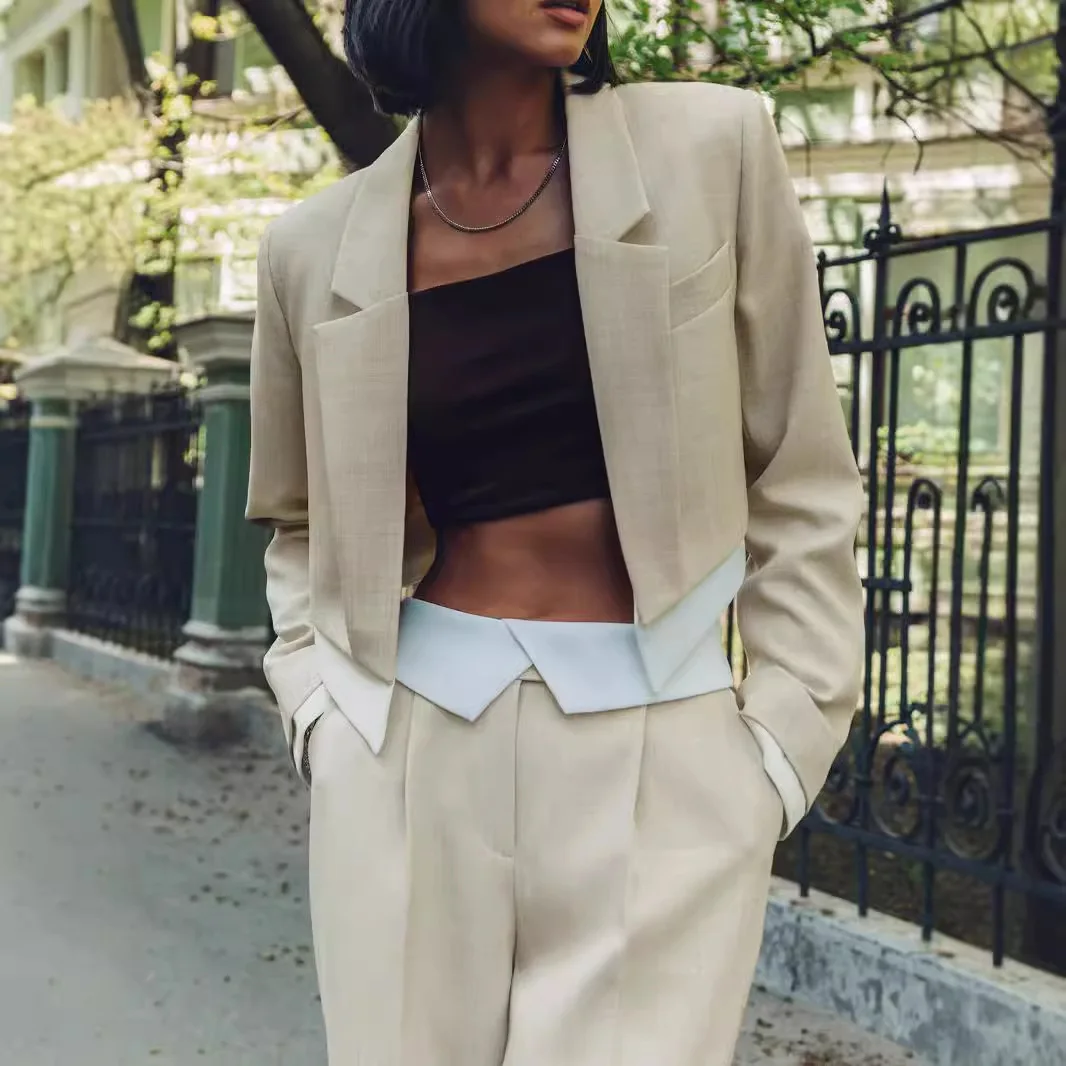 Ensemble de pantalons élégants taille haute pour femmes, blazer monochrome, pantalon à jambe droite, polyvalent, mode décontractée sexy, fj2 pièces imbibées, automne, nouveau, 2024