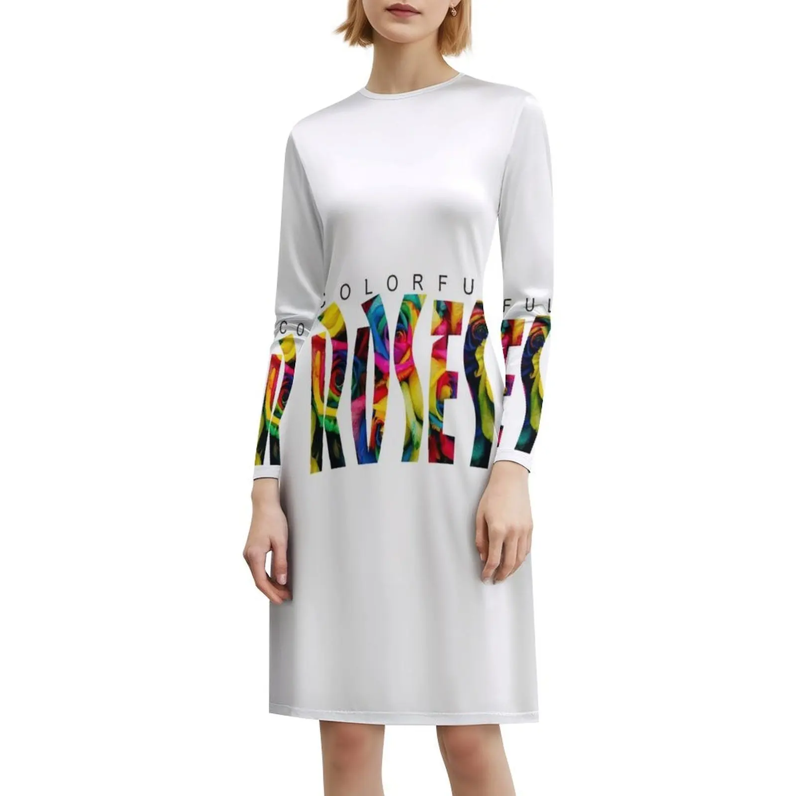 الورود الملونة نمط Preppy فستان قصير للنساء ألف خط فضفاض صالح فستان يوم غير رسمي ألوان ملونة فستان سهرة وردي المرأة