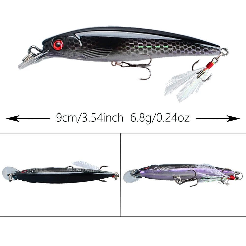 10pcs Bionic Minnow Fishing Lure Set -6.8g Hard Bait with Feather Treble Hooks for Maximum Catch