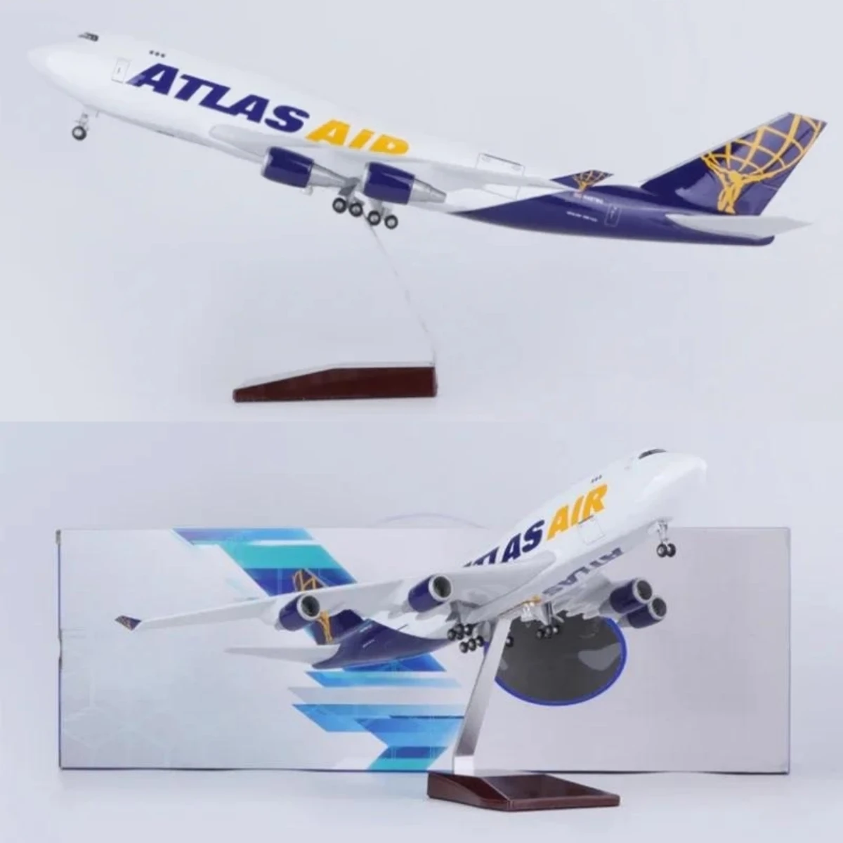 47CM 1:157 Scale B747-400 ATLAS AIR Airlines Diecast Resin Plane Model With Base Collection Decoration Display Gifts