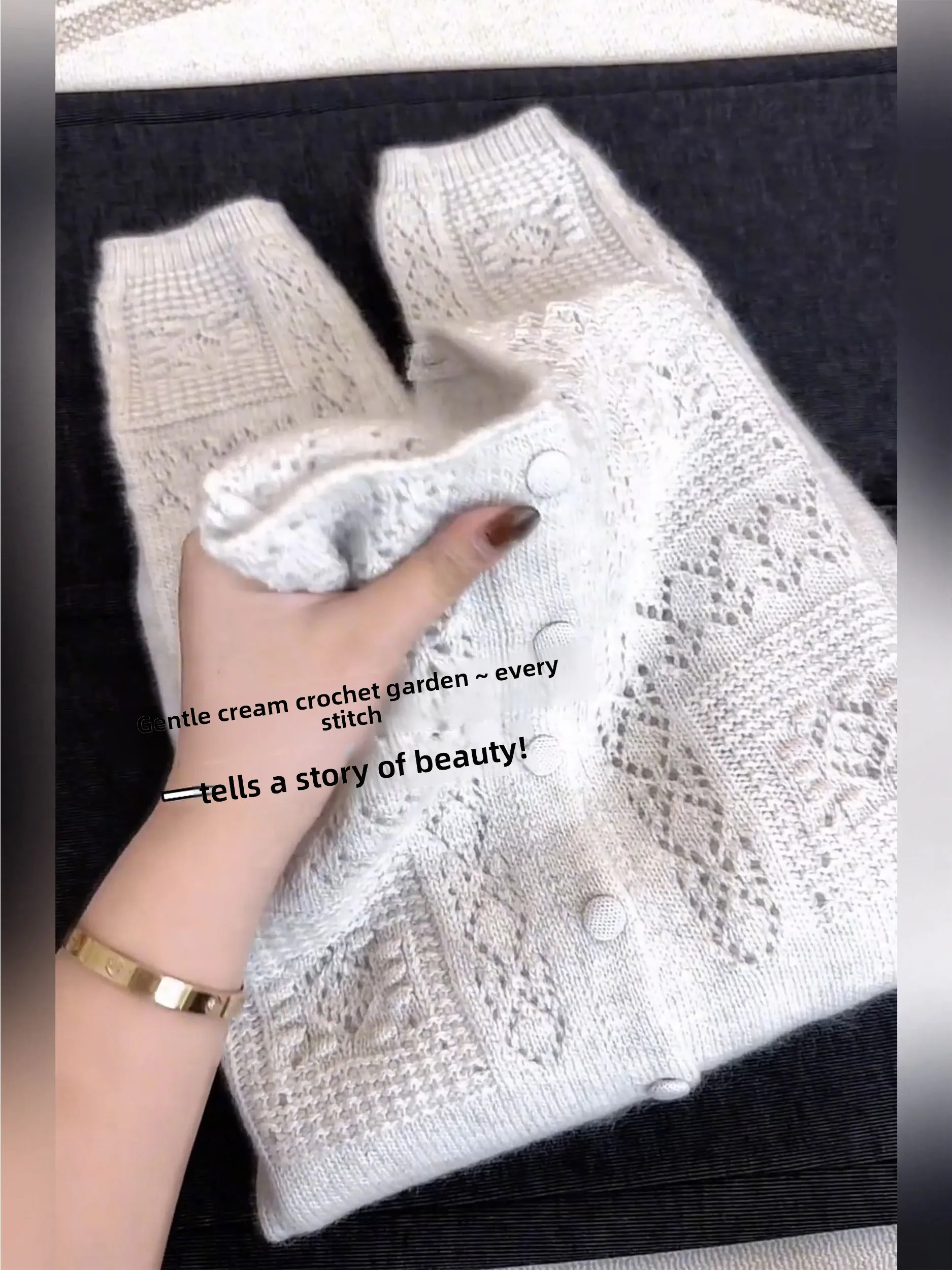 Mature Style Knitted Open Cardigan Women's Soft Hollow out Hook Flower Design Beige Sweater Comfortable Warm Spring Fashion