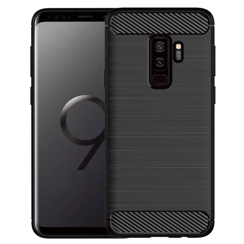 Shockproof Silicone Case for Samsung S9 plus Galaxy S9+ Carbon Fiber Cases for galaxy s9plus Brushed Texture Phone Cover