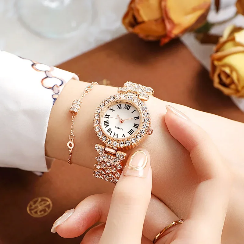 MAYZHISU Women Watches Fashion Women Quartz Wristwatch Small Round Dial Alloy Strap Waterproof Diamond Bracelet Clock for Ladies