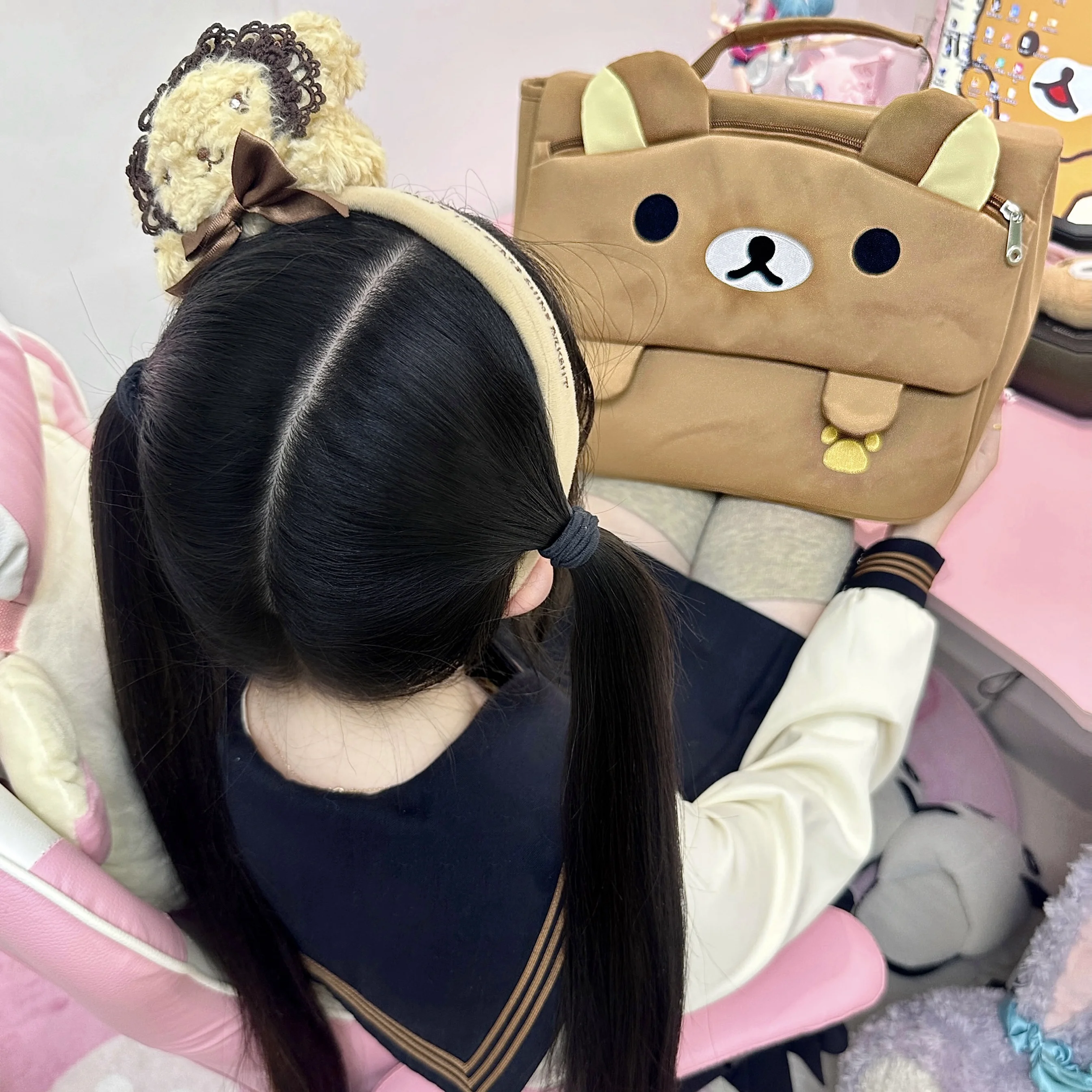 かわいいかわいいクマリラックマバックパック大容量アニメ漫画バックパックスタイリッシュな学生スクールバッグショルダーバッグ通学